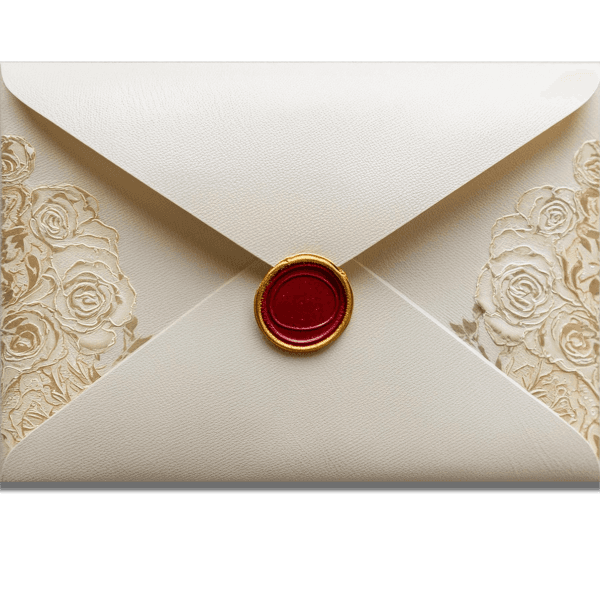 A closed envelope for a wedding invitation with a wax seal